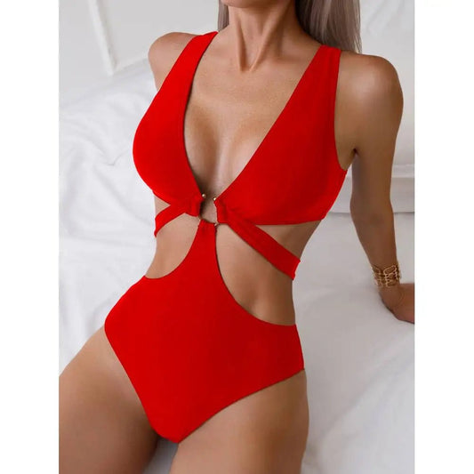 Cikini Summer Beach One Piece Swimsuit With Hollow Out Design And Circle Decorations Solid Color Swimwear Bathing Suit For Women - Chrissy's Eye