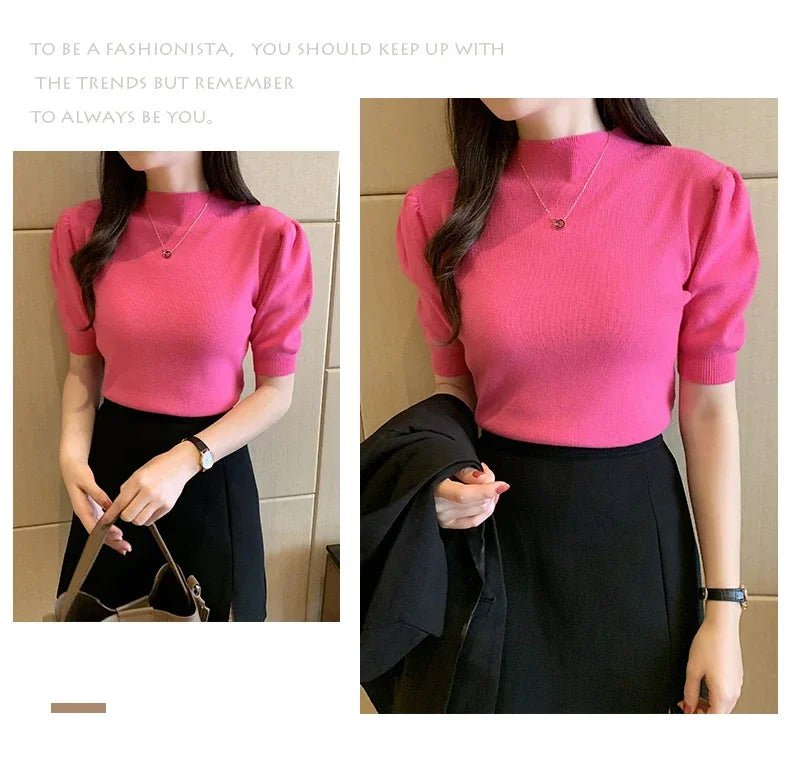 Puff Sleeve Knit Top with Half Turtleneck - Chrissy's Eye
