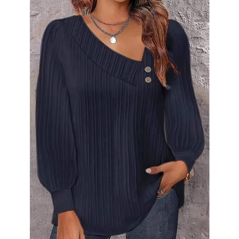 Plus Size 1XL-5XL size Women's Shirt Solid Color Diagonal Collar Long Sleeved Button Up Shirt Casual Holiday Party Shirt - Chrissy's Eye
