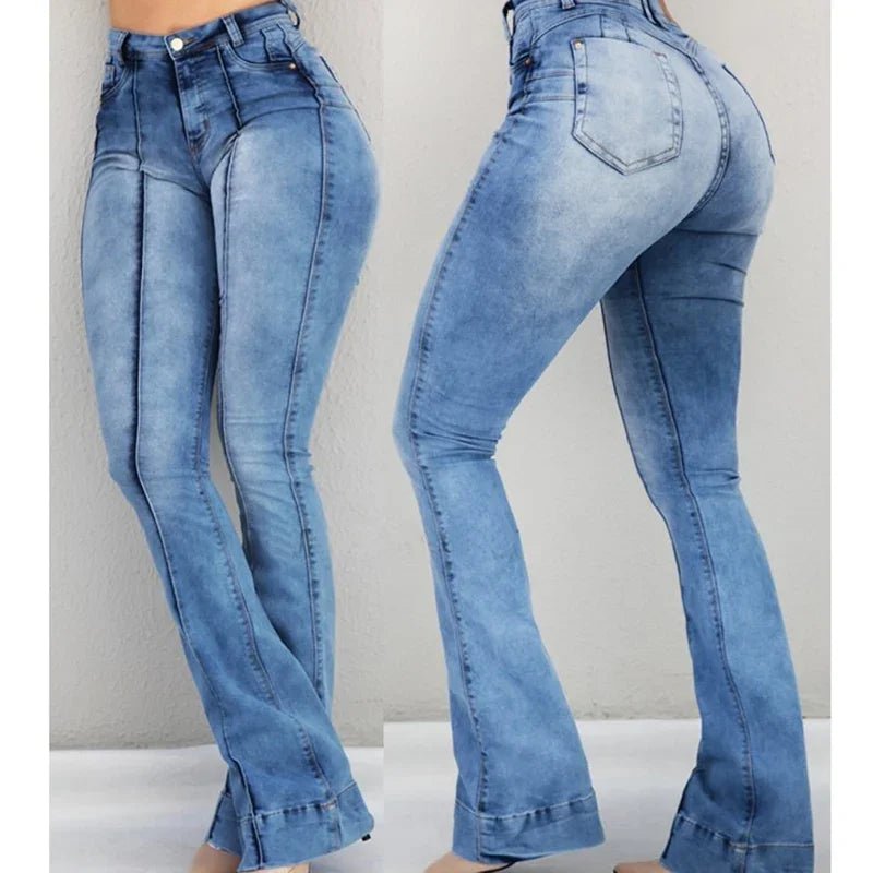 Women Slim Fit Denim Bell Bottom High Waist Bootleg jeans with Stretch Female Flare - Chrissy's Eye