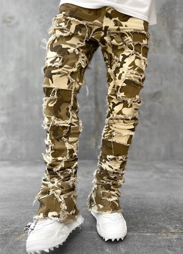 Men's Regular Fit Stacked Jeans Ripped Slim Fit Patch Distressed Destroyed Straight Denim Pants Hip Hop Streetwear Trouser Cloth - Chrissy's Eye