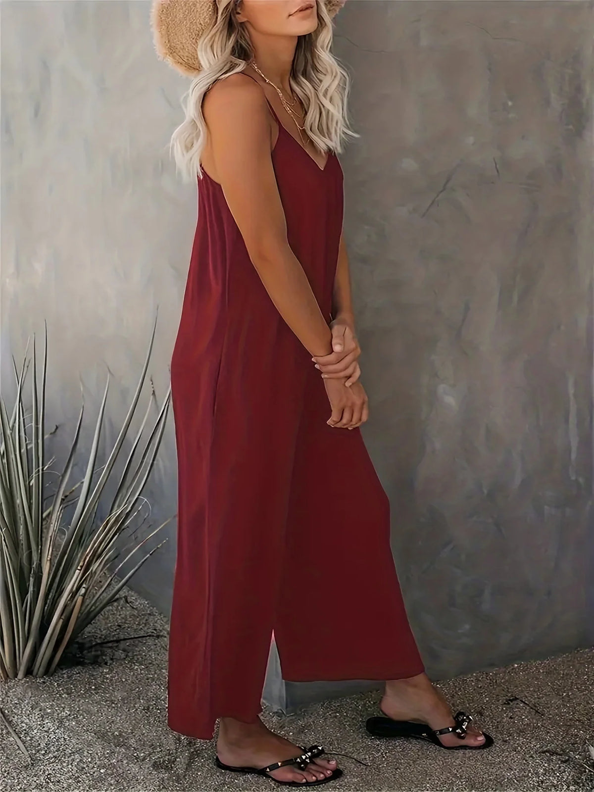 Plus Size Women's 2025 Summer Jumpsuit - Sleeveless Wide Leg Romper with Side Pockets, Casual One Piece Outfit - Chrissy's Eye