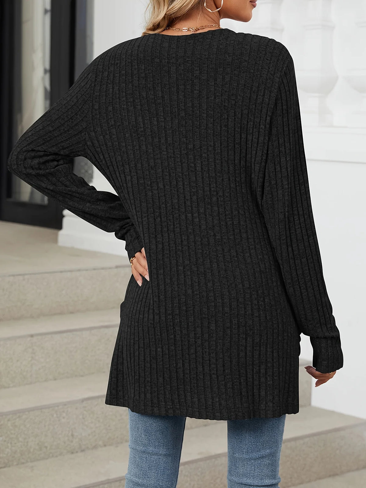 Plus Size Open Front Cardigan Casual Dual Pockets Long Sleeve Cardigan For Fall Women's Plus Size Clothing - Chrissy's Eye