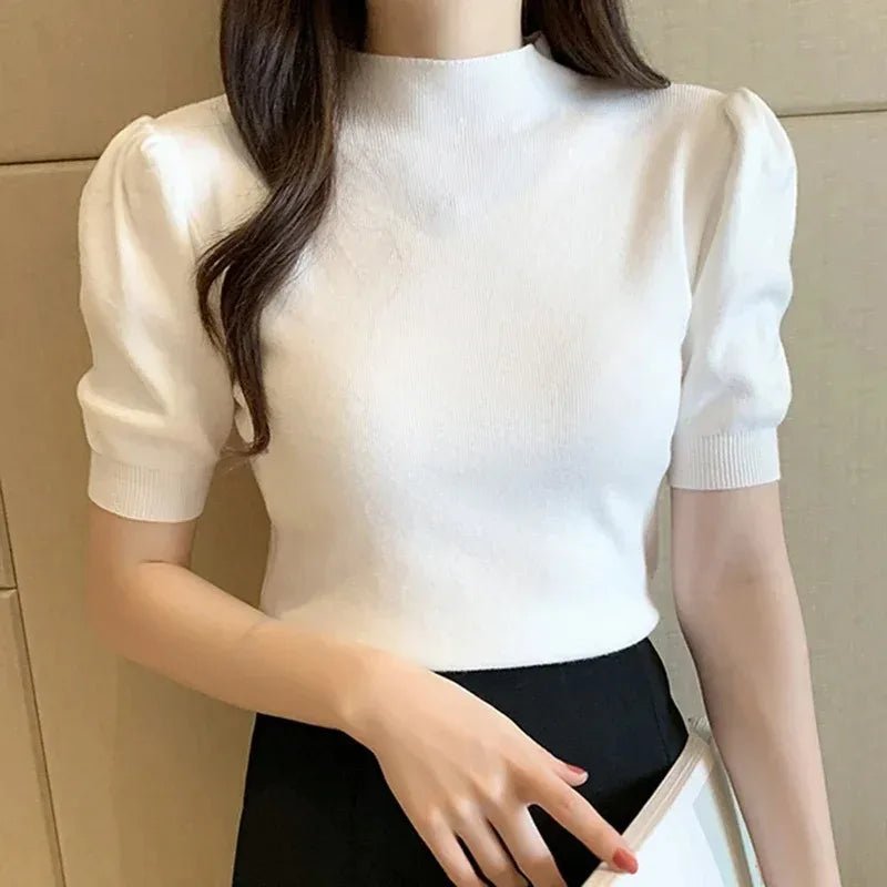 Puff Sleeve Knit Top with Half Turtleneck - Chrissy's Eye