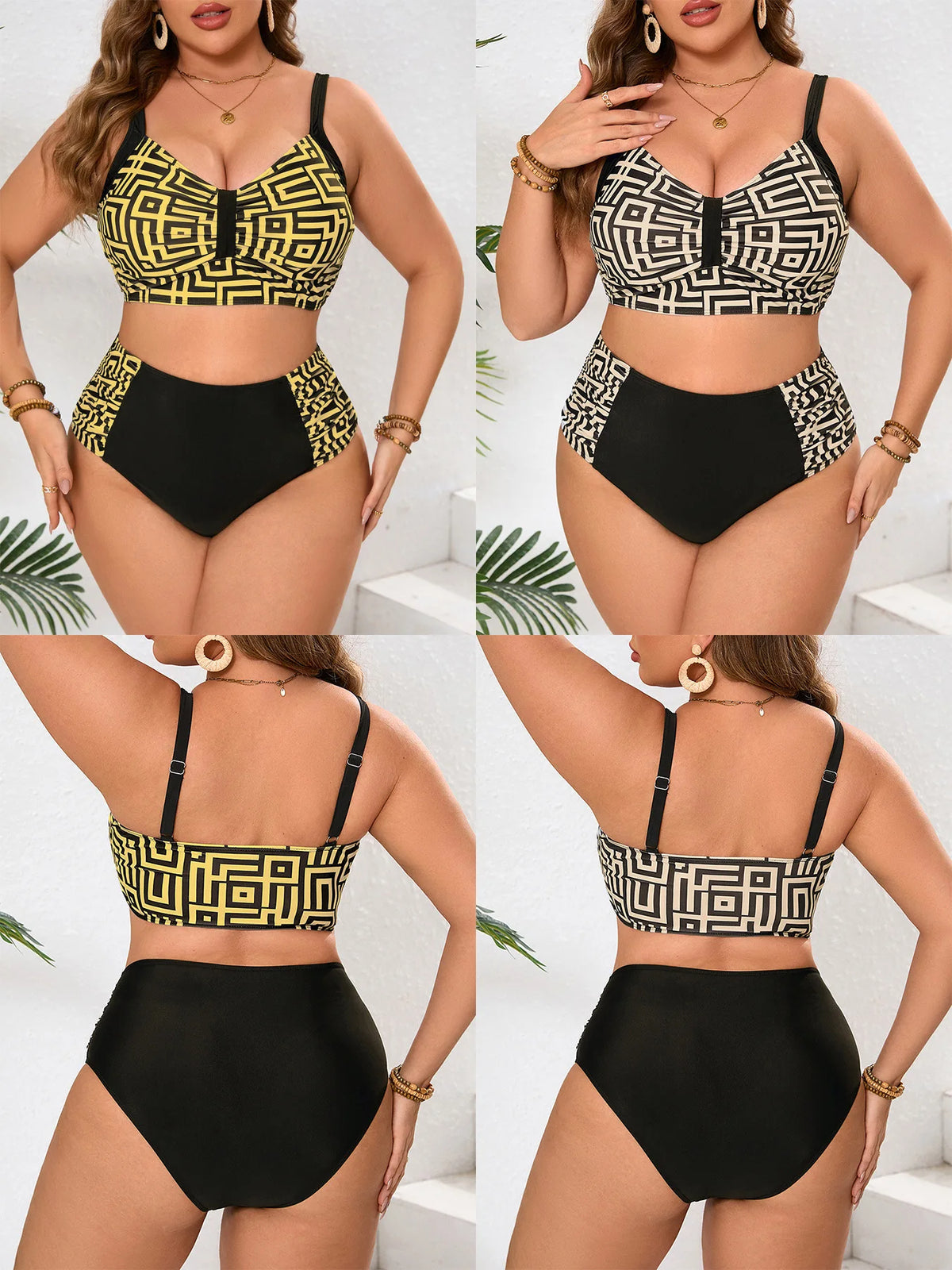 Plus Size High Waist Bikini Women's Push Up Large Size Swimsuit 2025 Summer Mujer Big Size Tummy Control Swimwear Bikini Sets - Chrissy's Eye