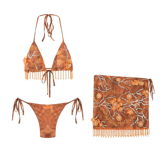 2025 Summer New Women's Fashion Design European and American Style Bikini Half Skirt Tassel Two Piece Set - Chrissy's Eye