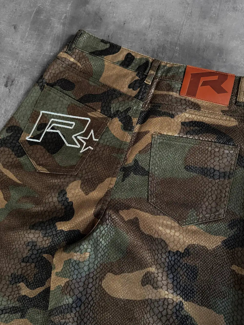 Python Camo Print Retro Cowboy Denim Shorts High Street Hip Hop Middle Pants High Waist Straight Tube Loose Five Point Shorts - Chrissy's Eye