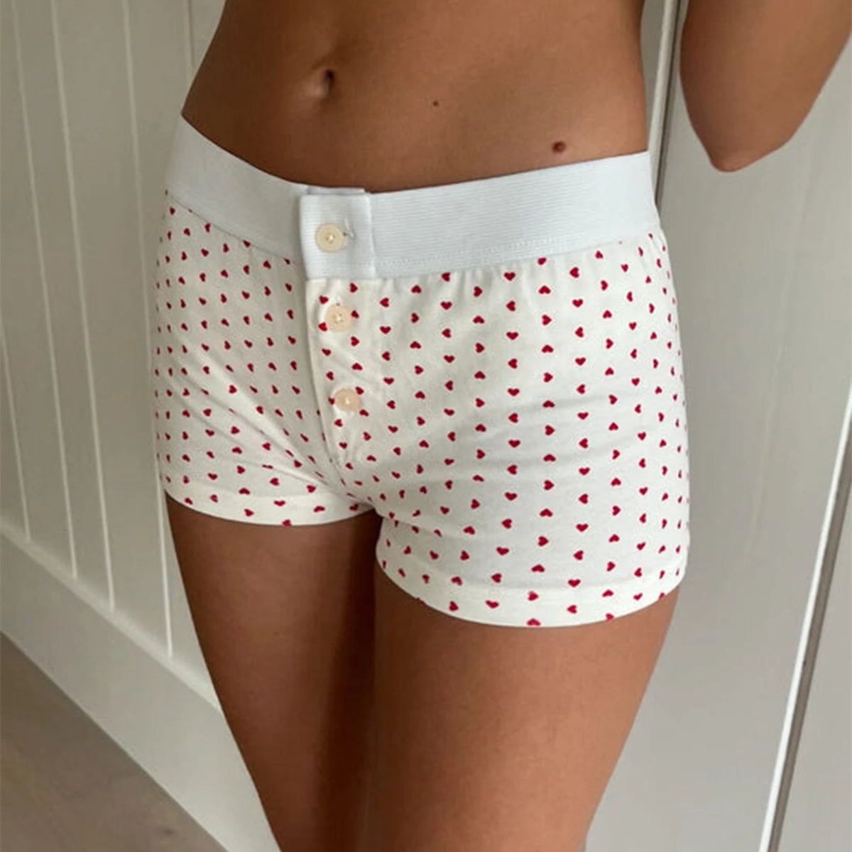 Combhasaki Womens Loungewear Shorts Y2K Vintage Elastic Low Waist Button Closure Graphic Printed Aesthetic Slim Fit Bottoms - Chrissy's Eye