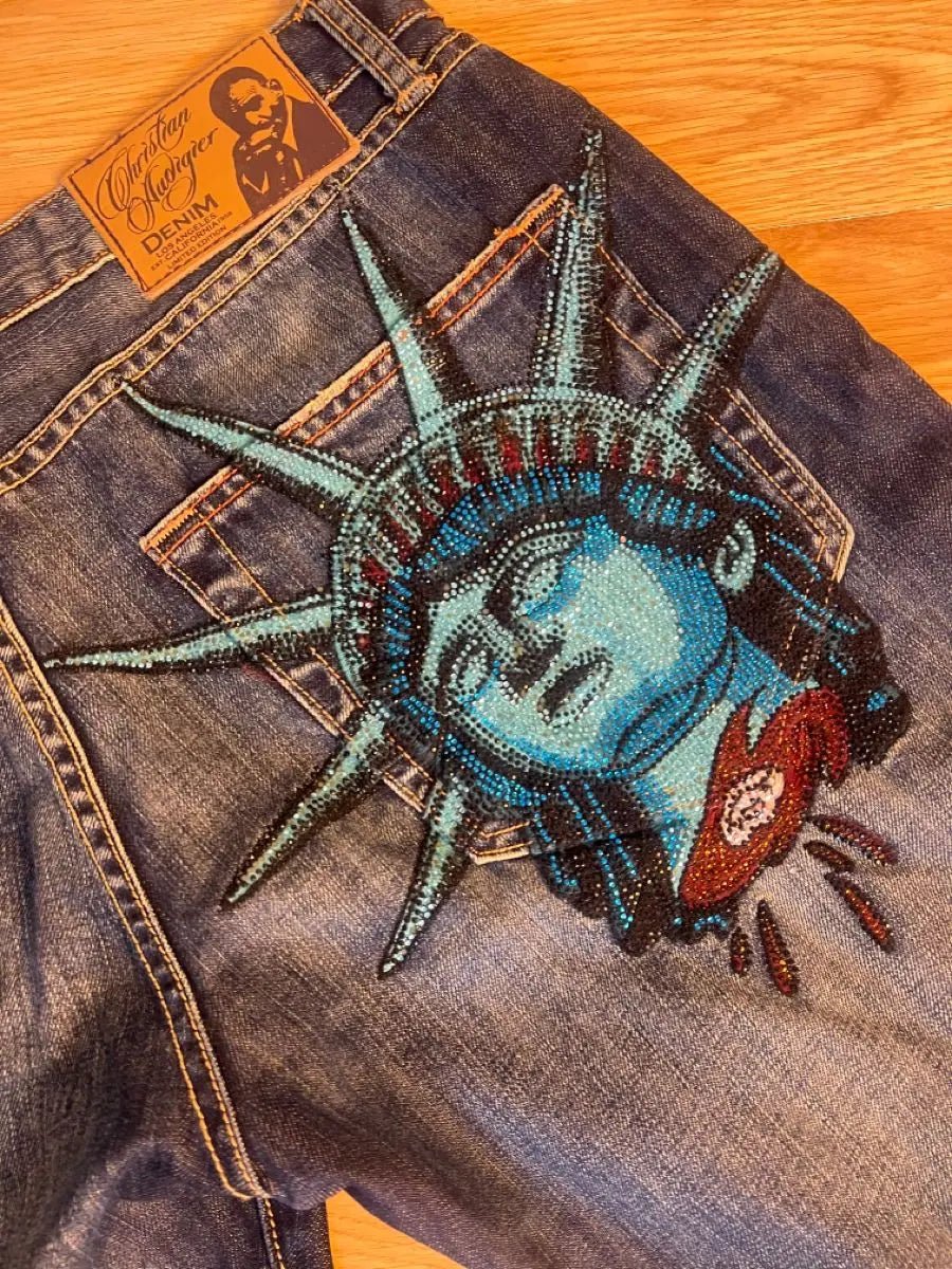 Y2k 2000s Statue of Liberty Diamonds Denim Pants Women Casual High Waist Straight Wide Leg Jeans Harajuku Vintage Women Clothing - Chrissy's Eye