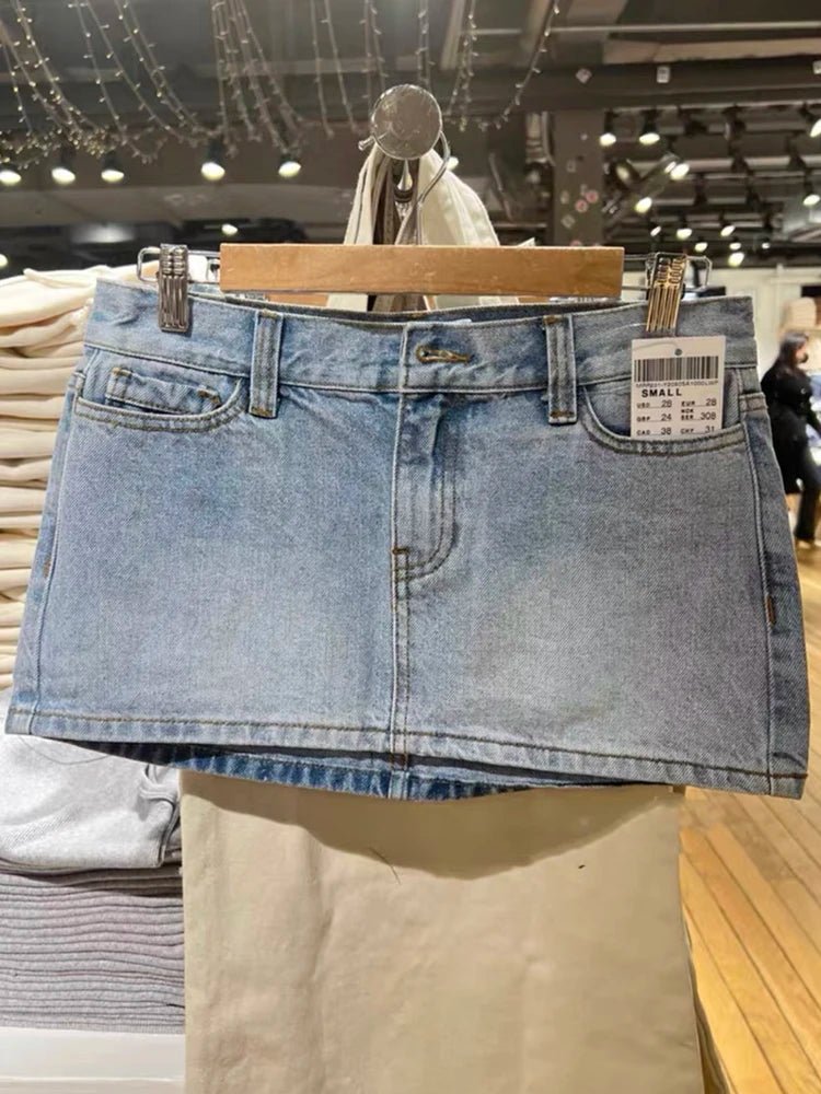 Women's Vintage Low Waist Denim Skirts Casual Chic Pockets A-line Mini Skirts - Chrissy's Eye