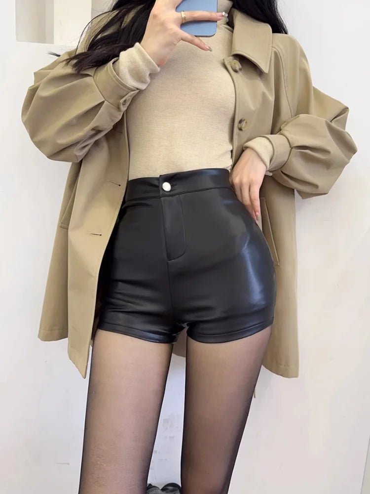Women's High Waist Black Pu Leather Plus Size S-4XL - Chrissy's Eye