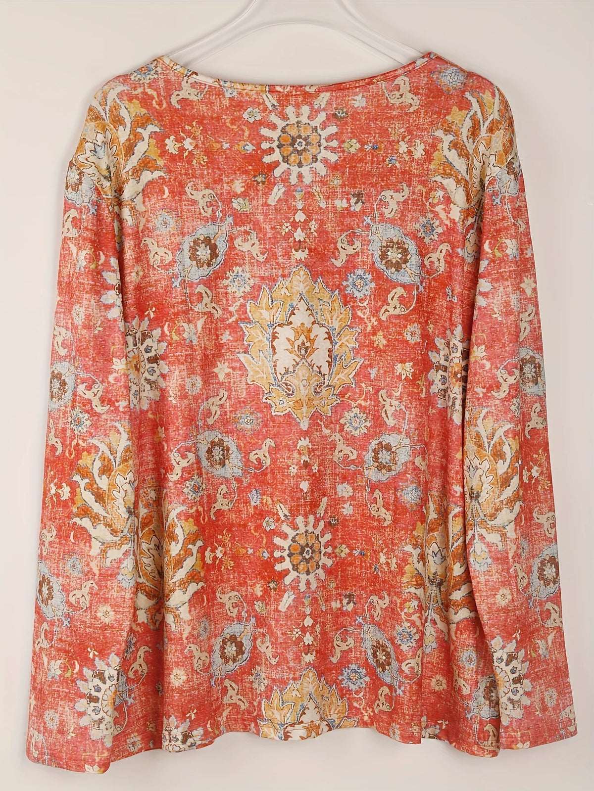 Plus Size Boho Top Women's Plus Floral Print Long Sleeve T-Shirt Casual V Neck Slight Stretch Top Clothing - Chrissy's Eye