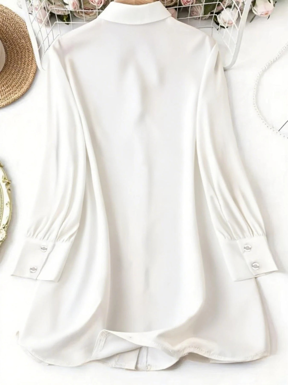 French High-End Style Plus-Size Casual Shirt | Loose Laid-Back, Silk-Like Lapel Long-Sleeve Blouse - Chrissy's Eye