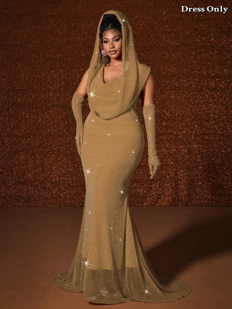 Plus Size Hat Sexy Waistband Hot Gold Fish Tail Swing Long Solid Colour Fishtail Slim Package Hip Dress Hooded - Chrissy's Eye