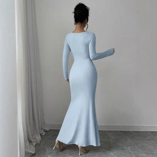 Elegant Long Sleeve Fish Tail Dress Women's Fashionable Slim Fit Sexy Gown Full Length Ankle Skirt Regular Waistline - Chrissy's Eye