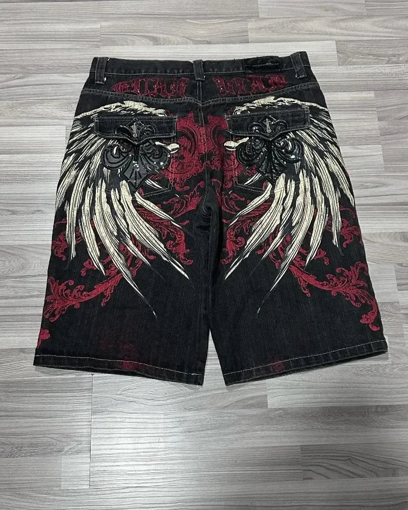 Embroidered Baggy Denim Shorts - Chrissy's Eye