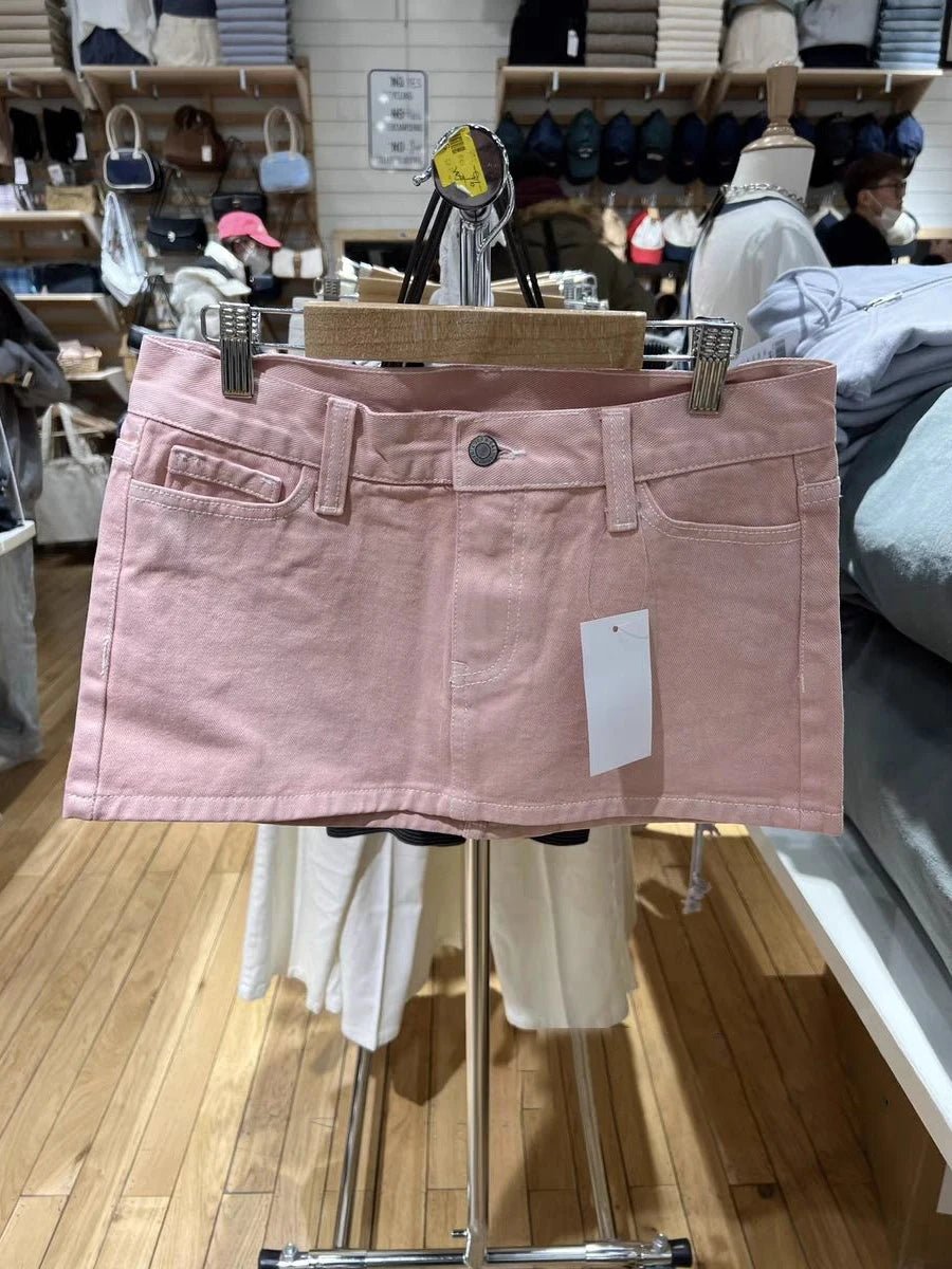 Women's Vintage Low Waist Denim Skirts Casual Chic Pockets A-line Mini Skirts - Chrissy's Eye