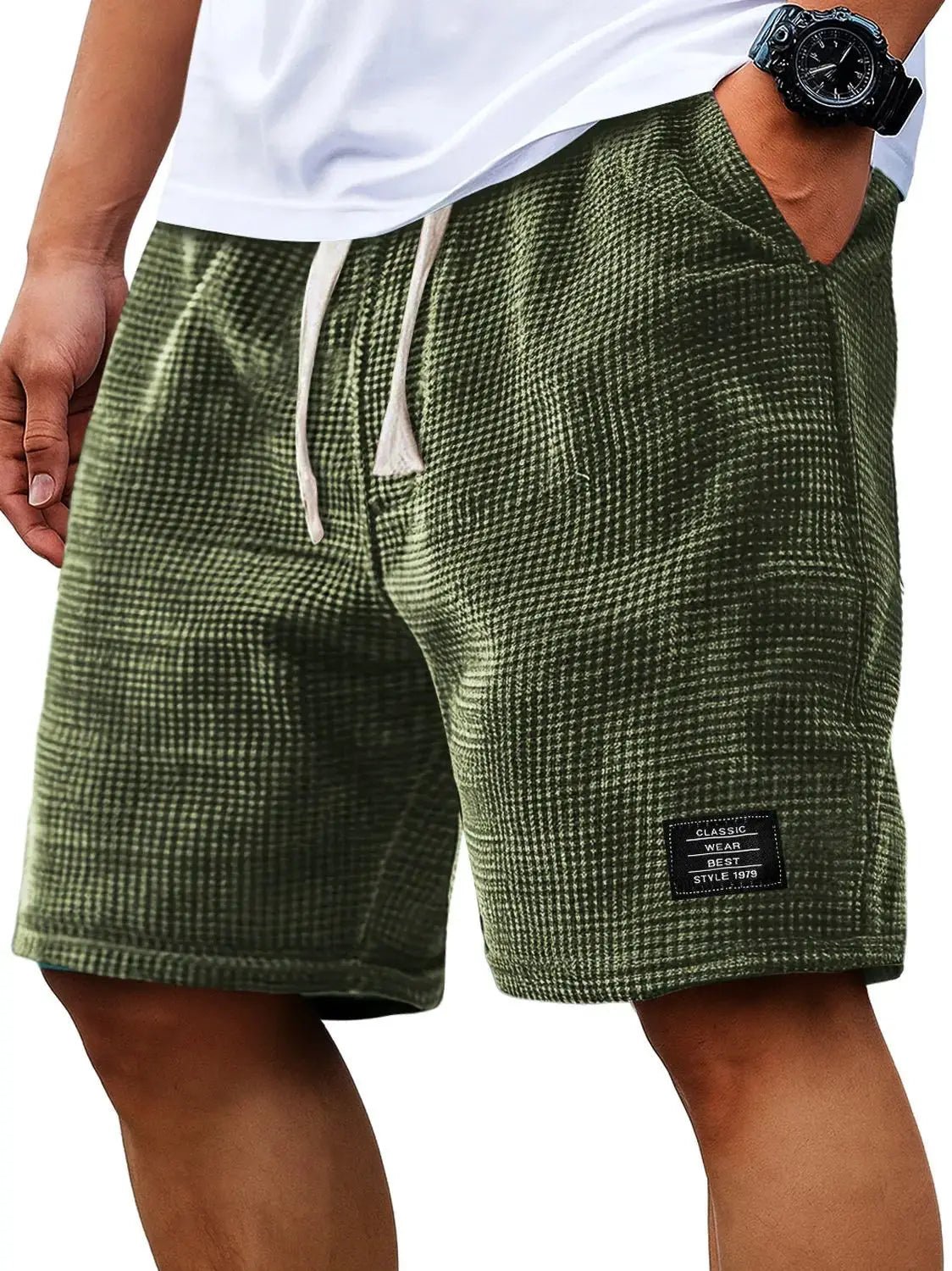 Summer Men's Waffle Business casual shorts New Korean Fashion Drawstring Baggy Short Pants Fitness Breathable Streetwear Gym - Chrissy's Eye