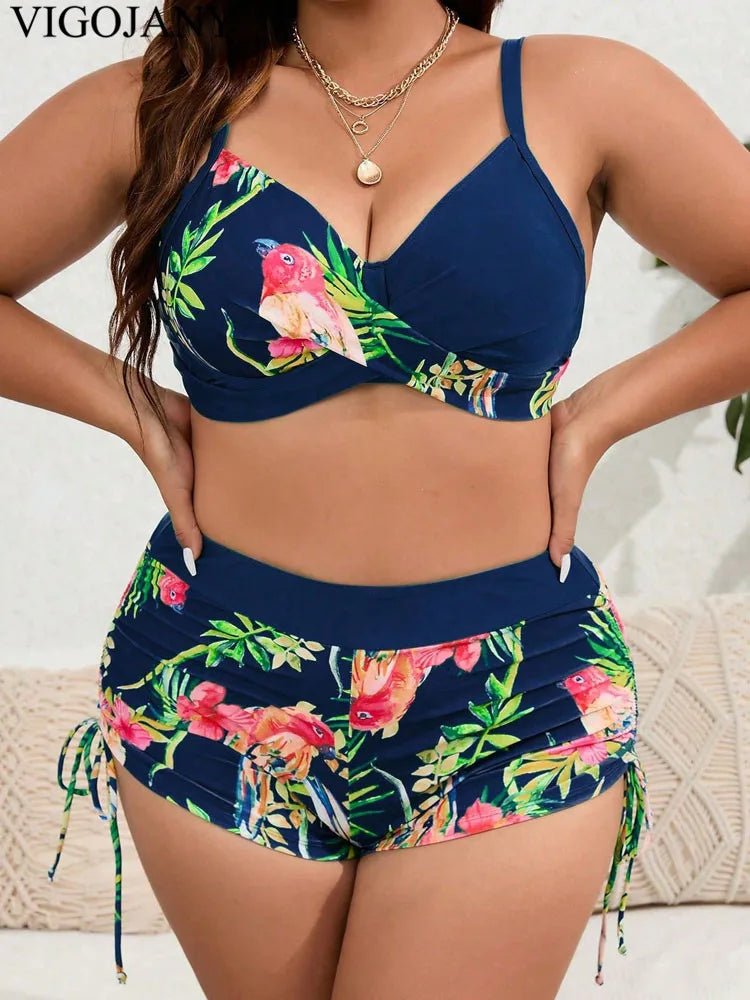 VigoJany 2026 Patchwork Strapped 2 Piece Plus Size Bikini Women High Waist Push UP Swimsuit Brazilian Beach Chubby Bathing Suit - Chrissy's Eye