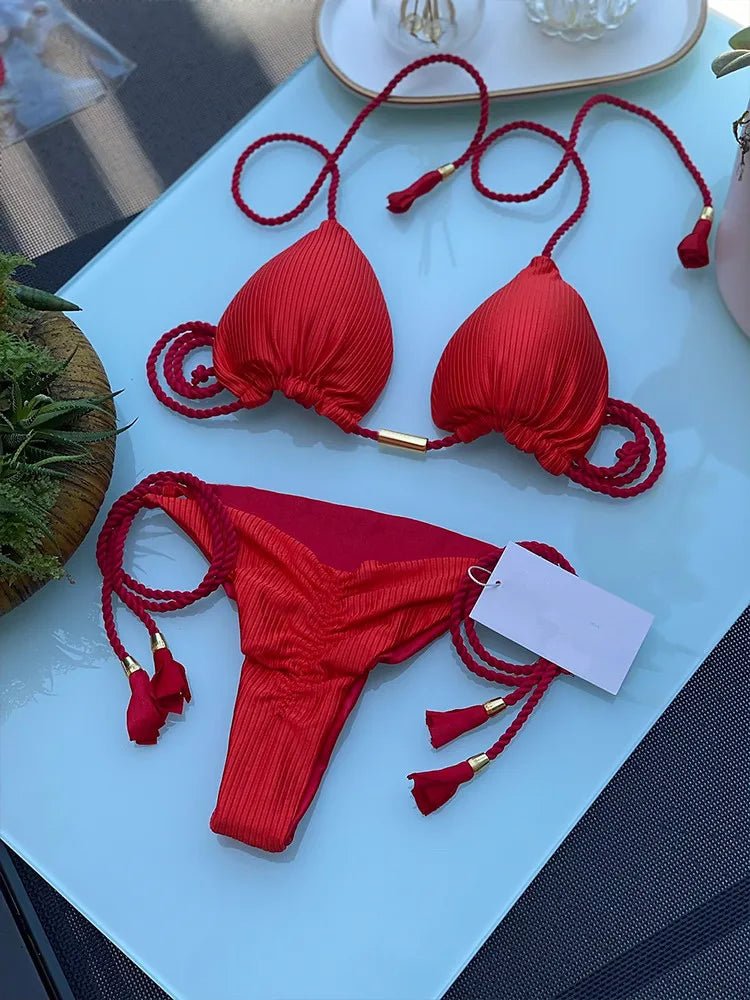 Adjustable Bandage Bikini Set 2023 Swimwear Swimsuit Woman Sexy Bathing Suits Solid Bikinis Triangle Female Summer Beachwear - Chrissy's Eye