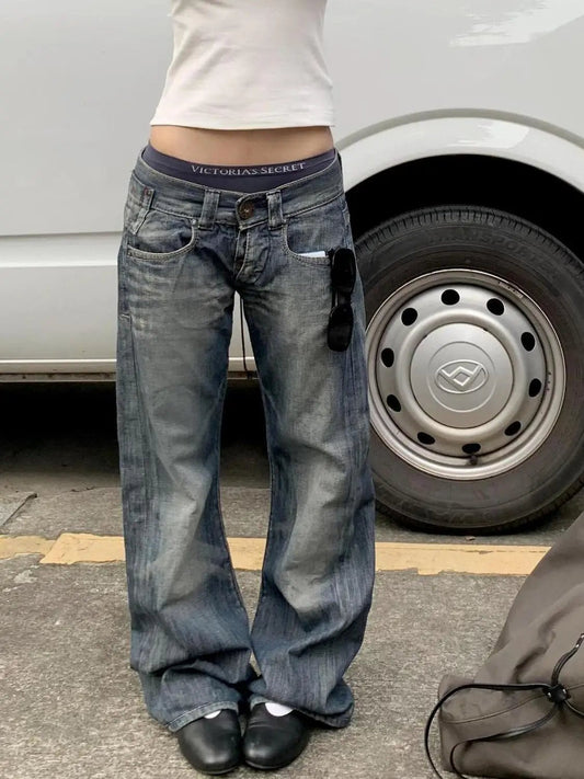 2025 Autumn Women's Blue Y2k Baggy Jeans Harajuku Japanese 2000s Style Denim Trousers American Vintage Jean Pants Trashy Clothes - Chrissy's Eye