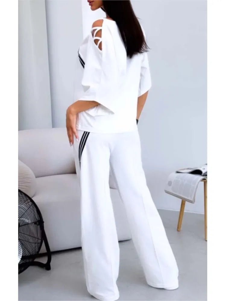 Spring Summer Women Fashion Two Pieces Sets 2025 New Off-the-shoulder Loose Short Sleeve Top And Pants Suits Outfits Clothing - Chrissy's Eye
