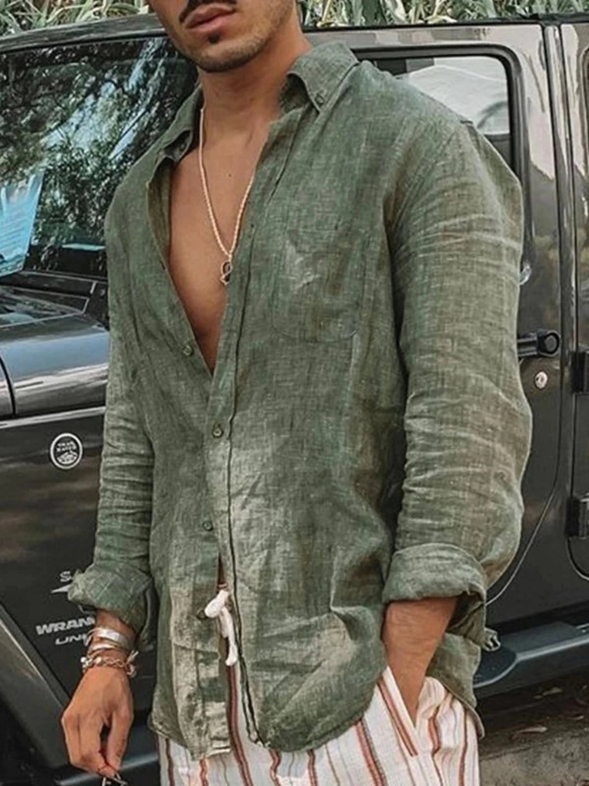 Men's casual fashion solid color thin long-sleeved shirt, lapel cardigan, suitable for outdoor activities - Chrissy's Eye