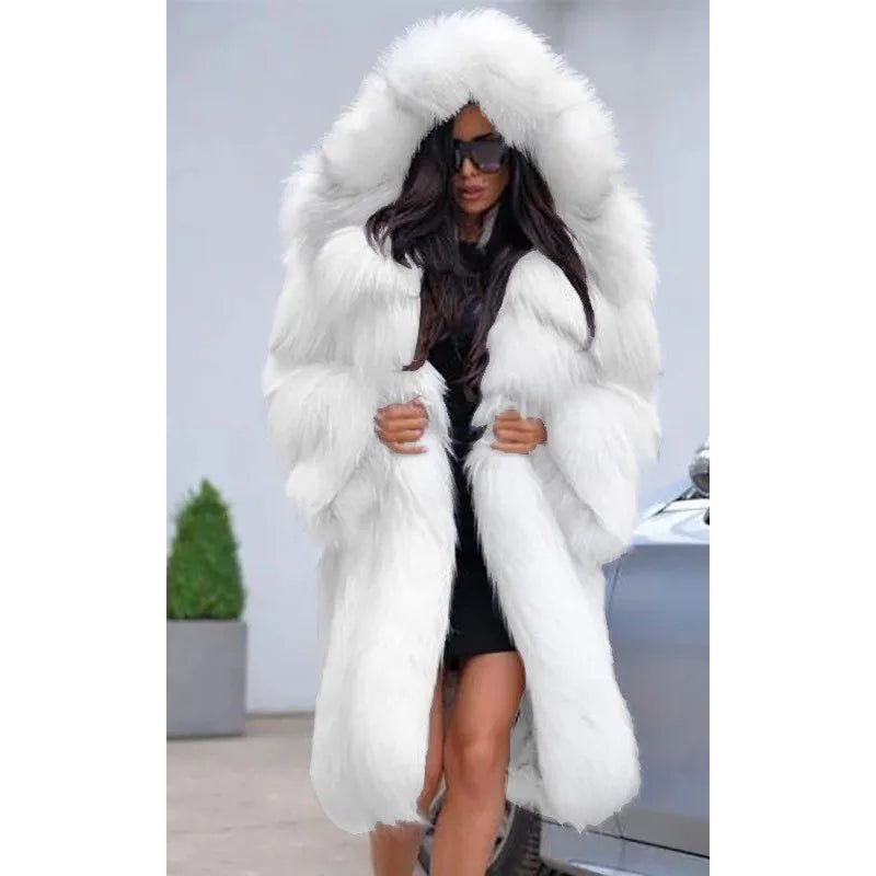 2025 Winter Women Faux Fur Jacket Coat Solid White Long Sleeve Thick Warm Overcoat Outwear Fluffy Coat For Women - Chrissy's Eye