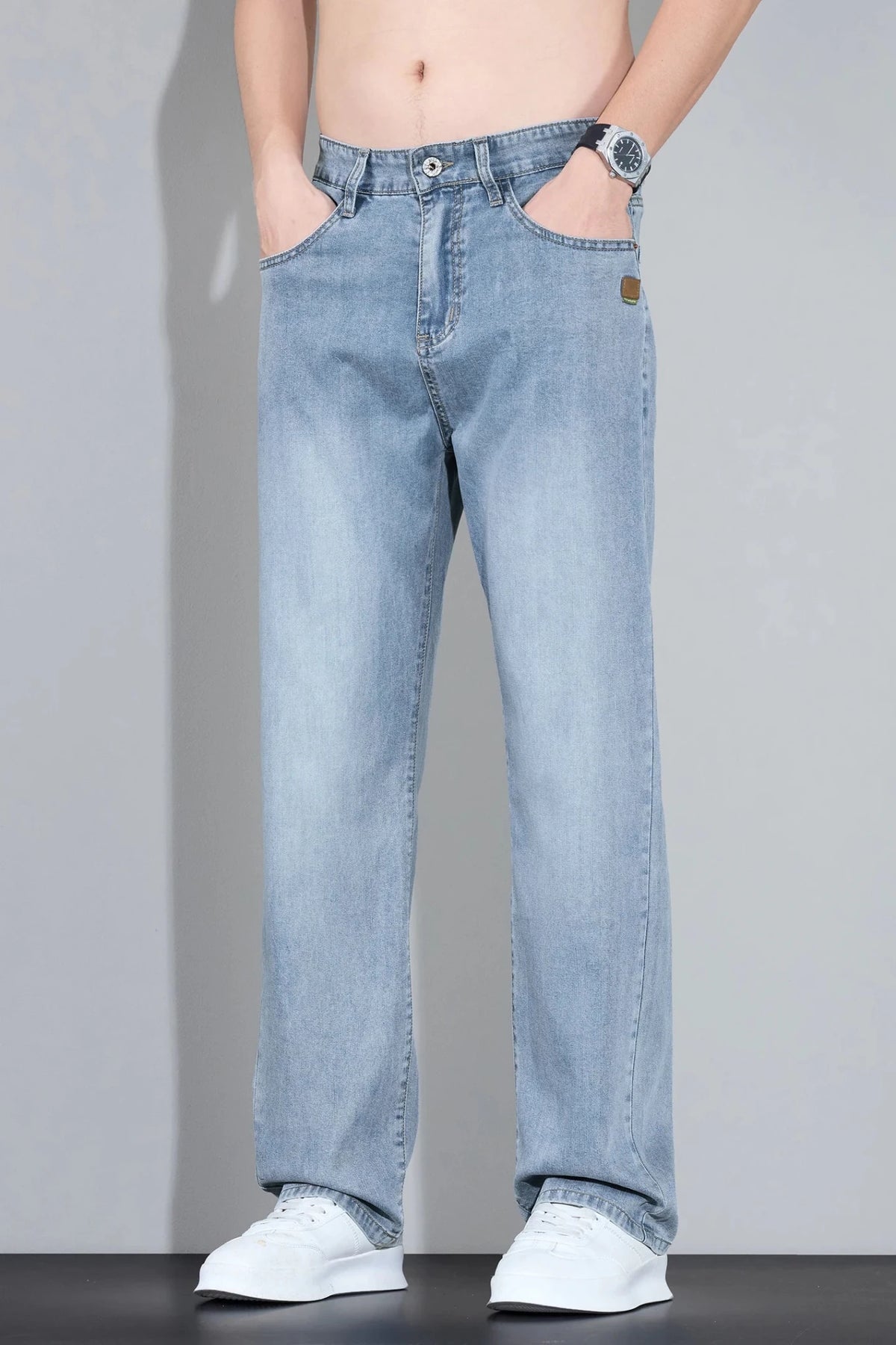 Lyocell Ice Silk Jeans Men's Fashion Korean Ultra-Thin Denim Pants Soft Drape Comfortable Business Straight Casual Trousers - Chrissy's Eye
