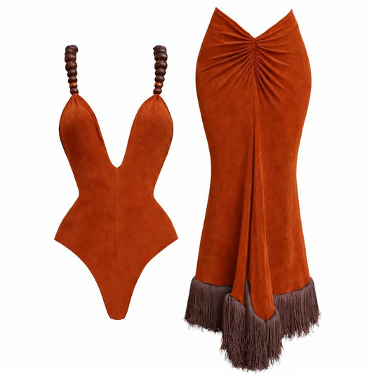 Beads 2Pieces Halter Swimsuit 2026 Bandeau Biquini Sexy Bikini Women Swimwear Push Up Bathing Suits Female Long Skirt Beachwear - Chrissy's Eye
