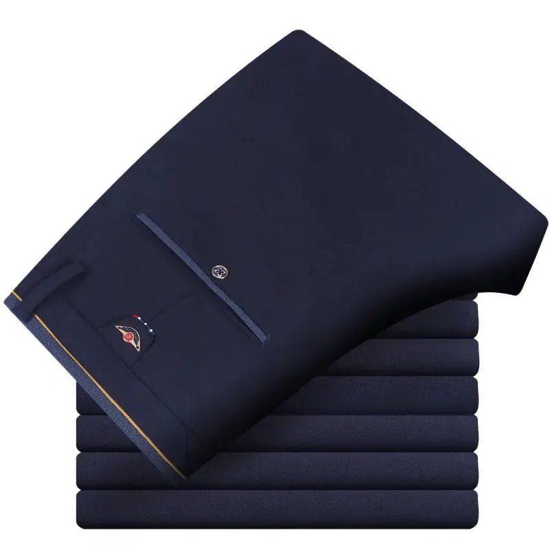 Men's Elastic Straight Pants Business Casual Long Suit Pants Male Formal Trousers Solid Colors Black BLue - Chrissy's Eye