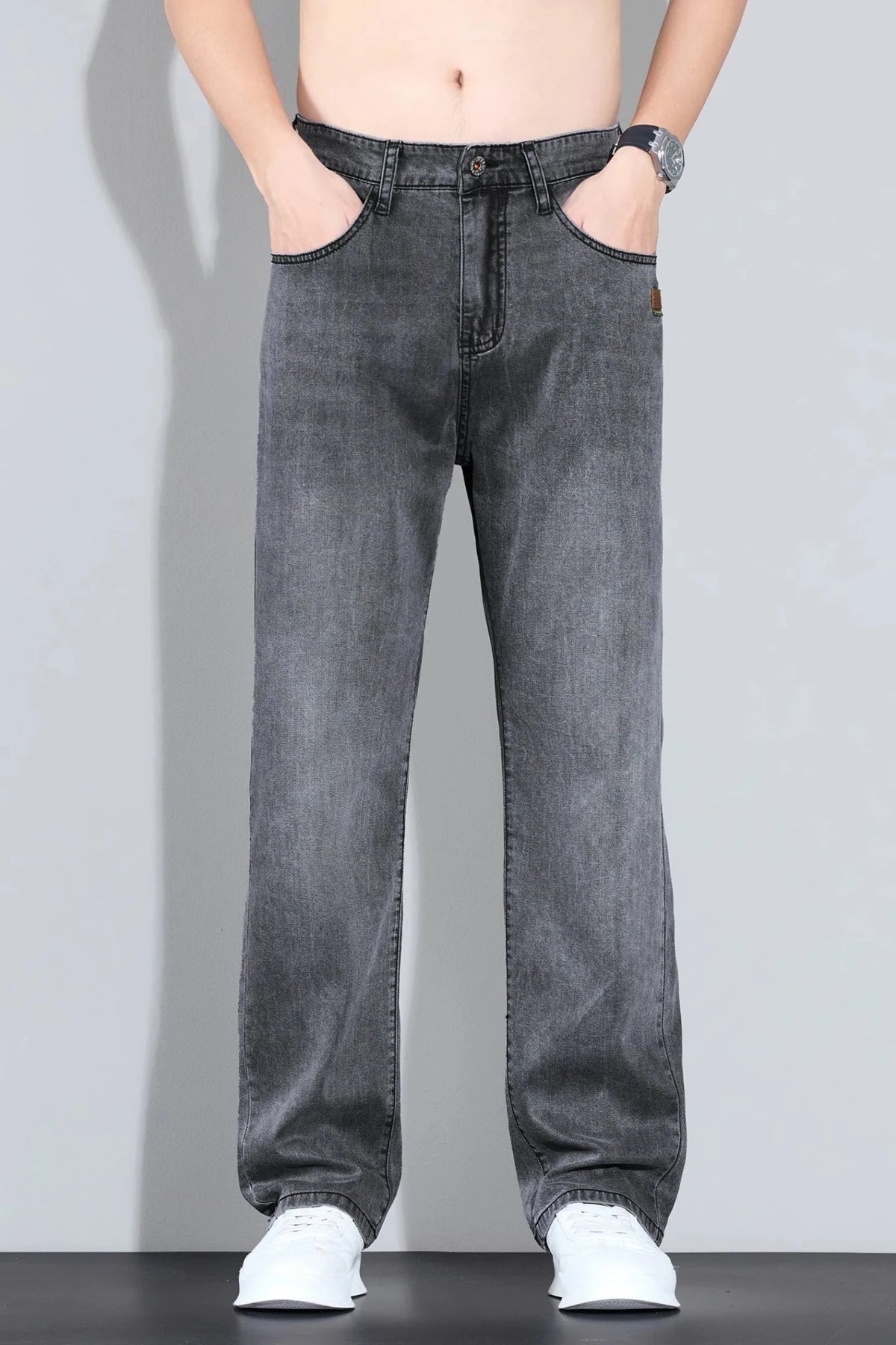 Lyocell Ice Silk Jeans Men's Fashion Korean Ultra-Thin Denim Pants Soft Drape Comfortable Business Straight Casual Trousers - Chrissy's Eye