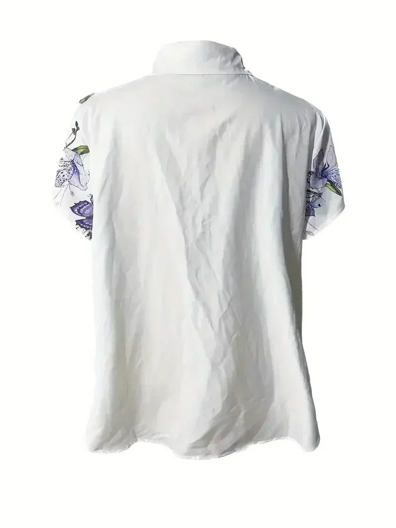 Plus Size 1XL-5XL Women Casual Short Sleeve Buttons Blouse Versatile Butterfly Print Blouse - Chrissy's Eye