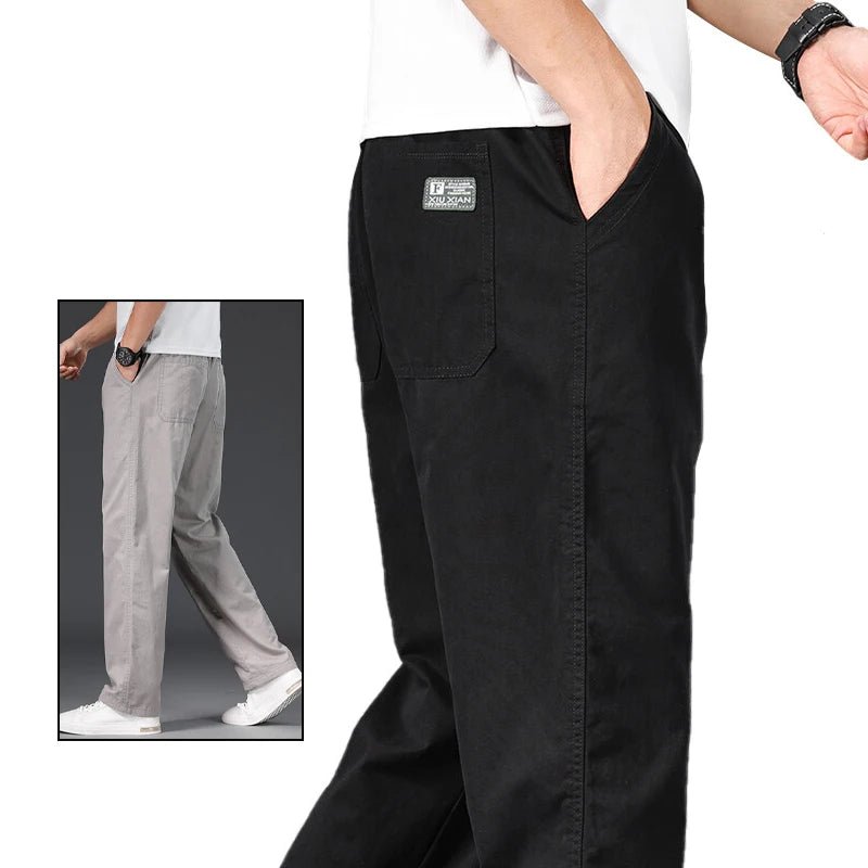 Big Size Mens Casual Pants Relaxed Fit Cotton Trousers Elastic Waist Drawstring Sweatpants Mens Jogger Pants Summer Spring - Chrissy's Eye