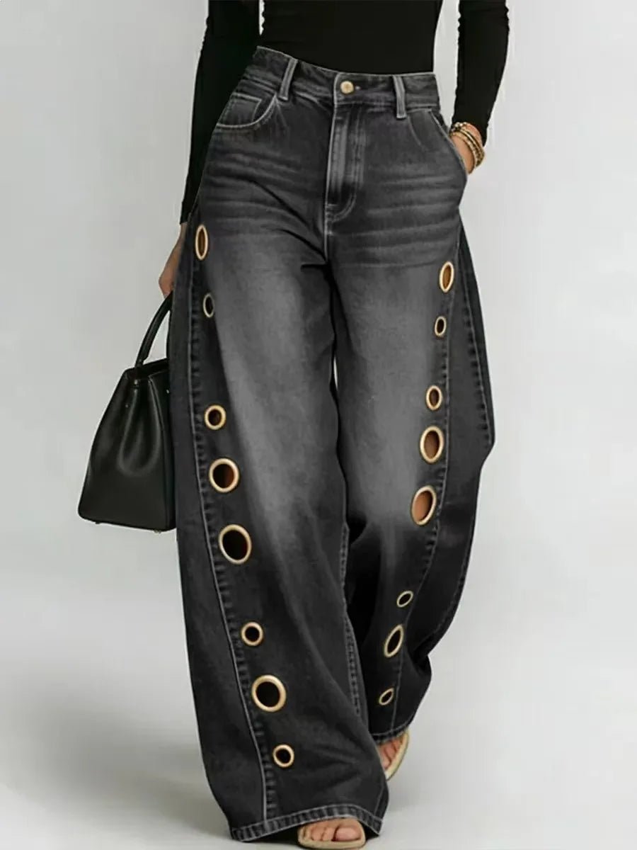 DFCF Vintage Jeans Women Fashion Casual Streetwear Jeans Y2k Loose Pockets Hollow Out Wide Leg Pants 2026 New All Season Jeans - Chrissy's Eye