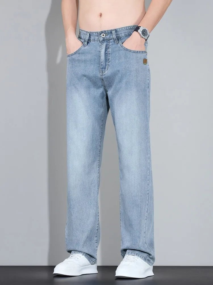 Lyocell Ice Silk Jeans Men's Fashion Korean Ultra-Thin Denim Pants Soft Drape Comfortable Business Straight Casual Trousers - Chrissy's Eye