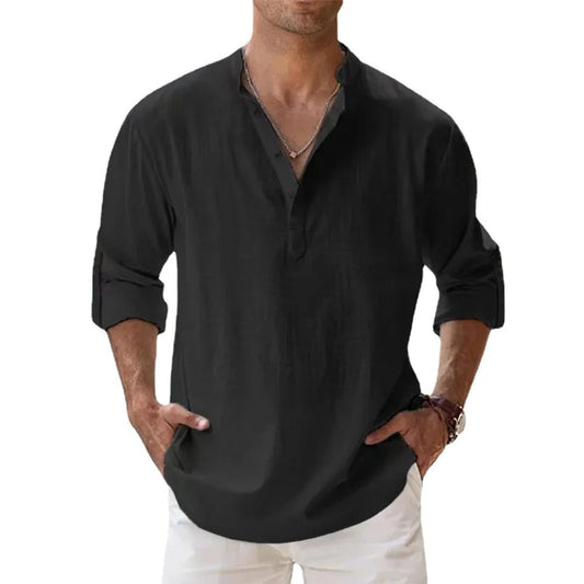 New Cotton Linen Shirts for Men Casual Shirts Lightweight Long Sleeve Henley Beach Shirts Hawaiian T Shirts for Men Streetwear - Chrissy's Eye