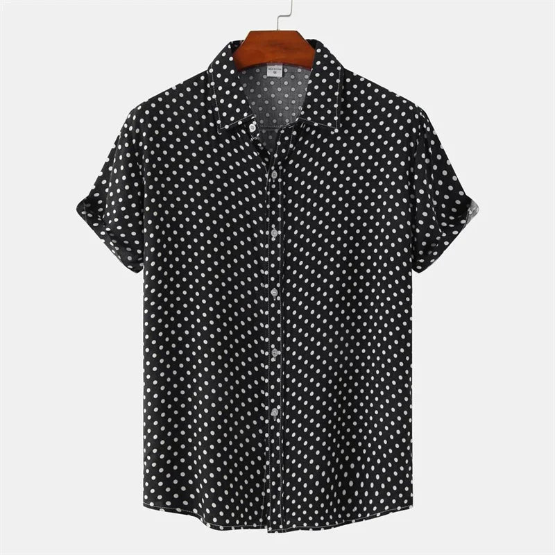 New Solid Colored Dots Hawaiian Shirt Men Casual Short Sleeves Summer 3d Printed Button Blouse Tops Party Street Button Shirts - Chrissy's Eye