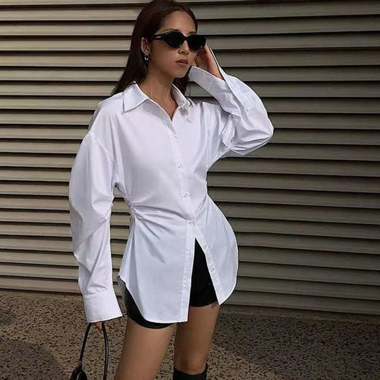 Fashion Slim Long Sleeve White Shirts Women Streetwear Turn Down Collar Button Up Office Shirt Ladies All Match Blouse Female - Chrissy's Eye
