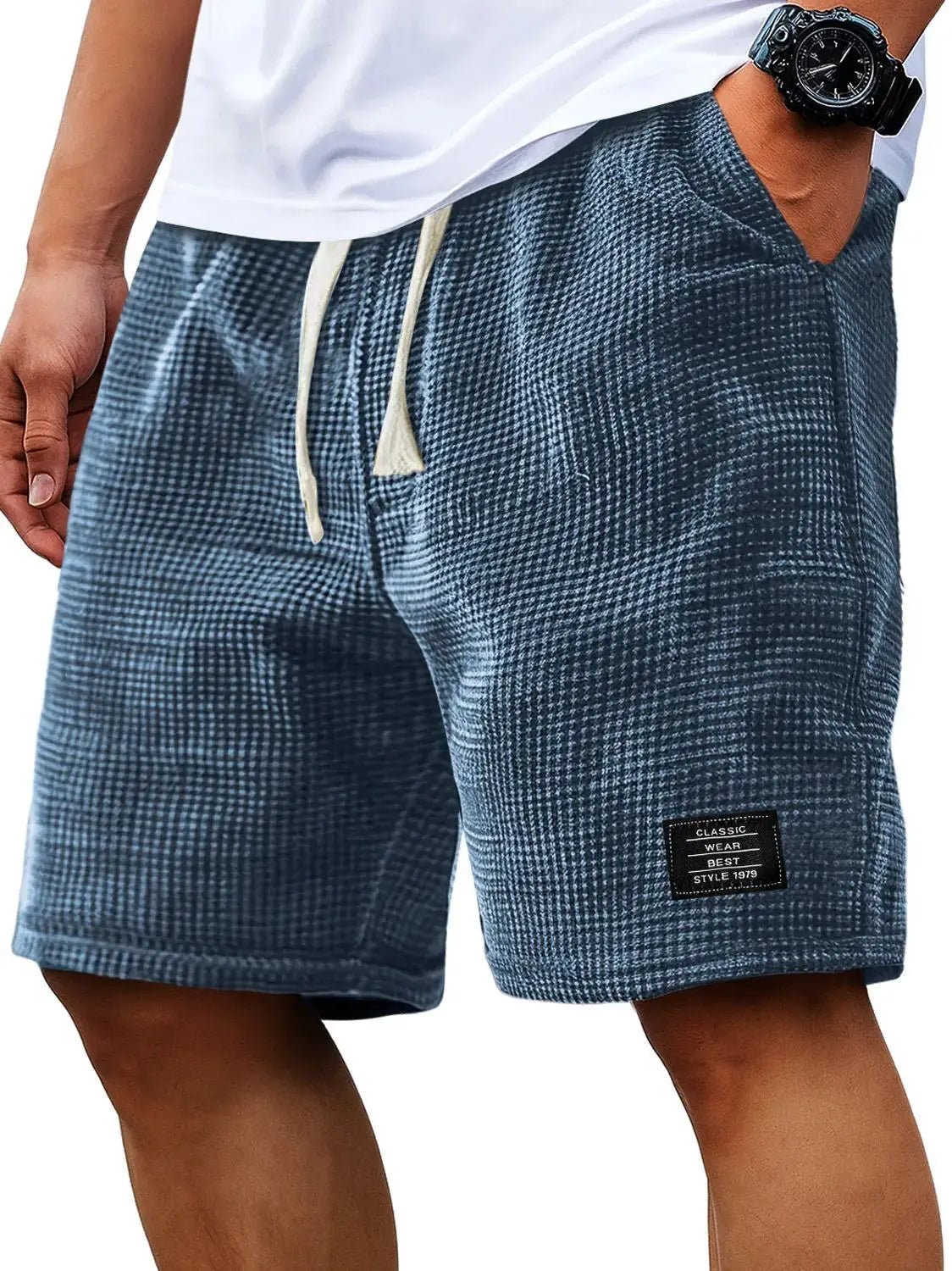 Summer Men's Waffle Business casual shorts New Korean Fashion Drawstring Baggy Short Pants Fitness Breathable Streetwear Gym - Chrissy's Eye