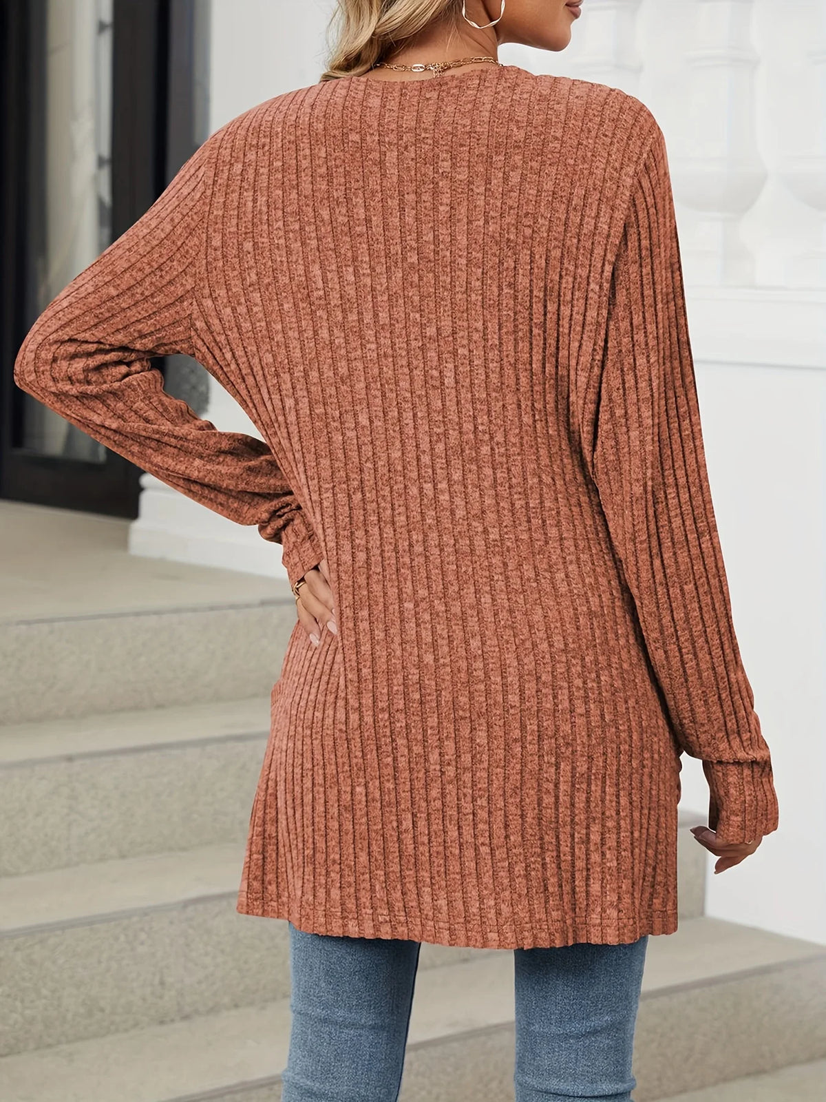 Plus Size Open Front Cardigan Casual Dual Pockets Long Sleeve Cardigan For Fall Women's Plus Size Clothing - Chrissy's Eye