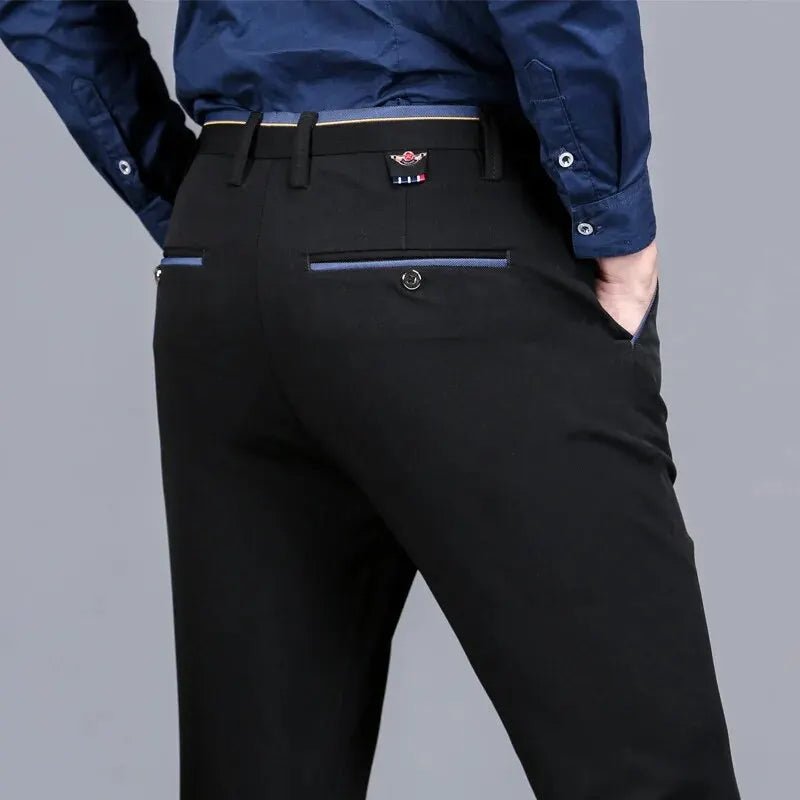 Men's Elastic Straight Pants Business Casual Long Suit Pants Male Formal Trousers Solid Colors Black BLue - Chrissy's Eye