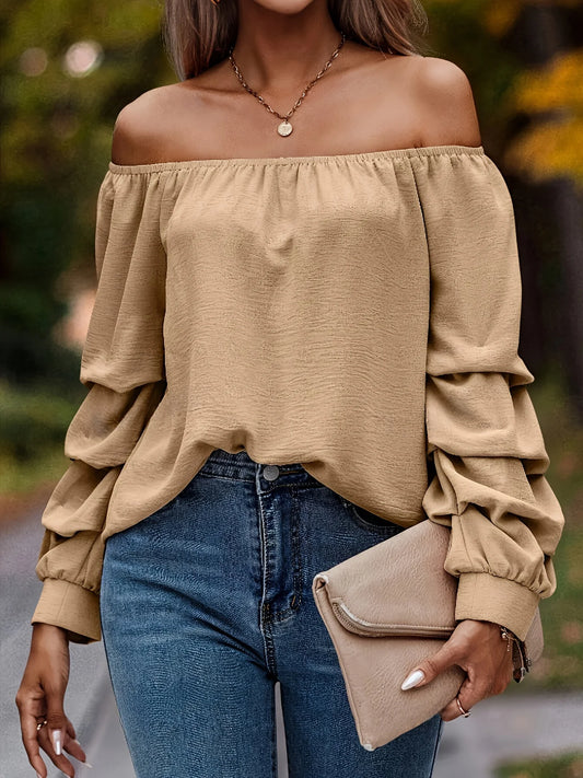 Spring Summer Women Elegant Off Shoulder Shirt Casual Fashion Solid Long Sleeve Tops Office Lady Loose Clothing - Chrissy's Eye