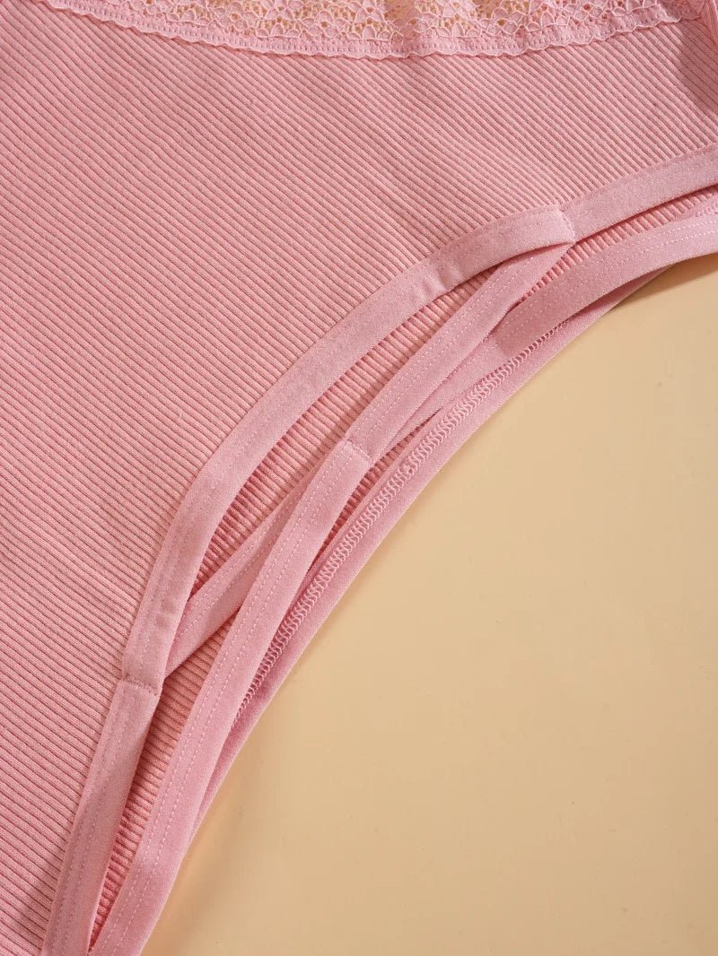 8PCS Women's Cotton Fabric Panties Sexy Lace Bowknot Solid Color Bikini Underpants Fashion Double Straps Comfortable Underwear - Chrissy's Eye