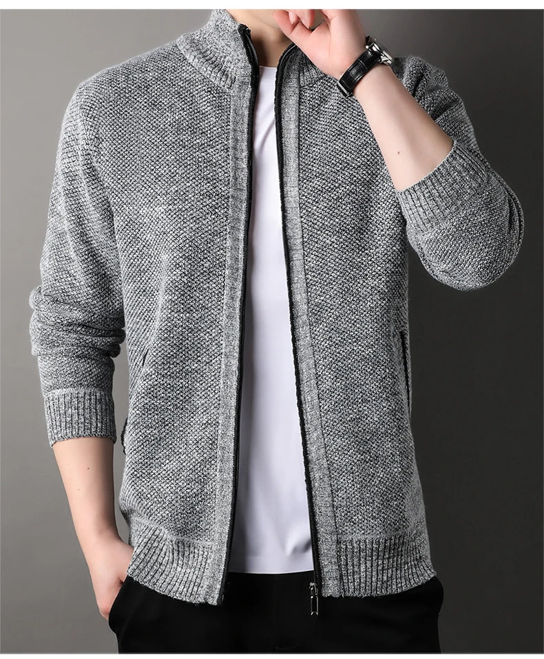 Men's Stand-up Collar Knit Sweater Autumn Winter New Cardigan Tops Korean Slim Solid Color Sweatercoat Jacket - Chrissy's Eye
