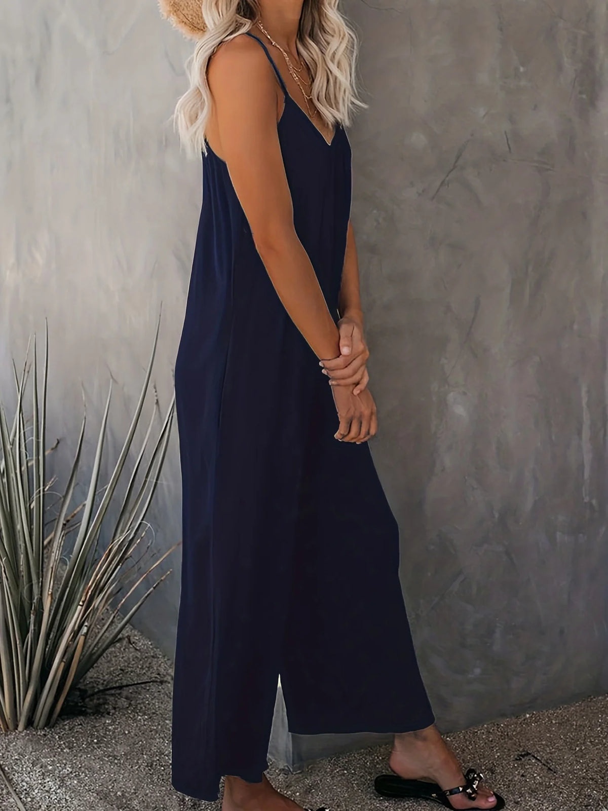 Plus Size Women's 2025 Summer Jumpsuit - Sleeveless Wide Leg Romper with Side Pockets, Casual One Piece Outfit - Chrissy's Eye
