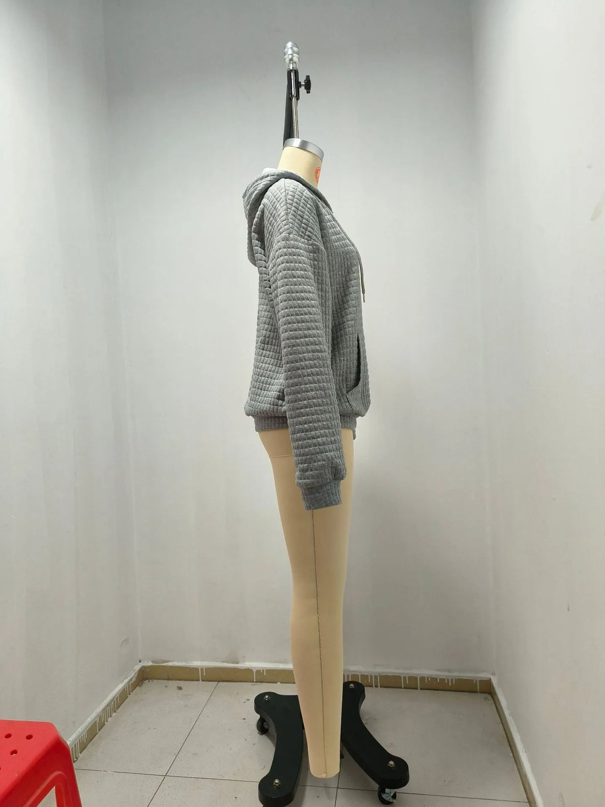 Women's hooded sweatshirt spring and autumn style waffle fashion beautiful solid color hooded drawstring loose sweatshirt - Chrissy's Eye