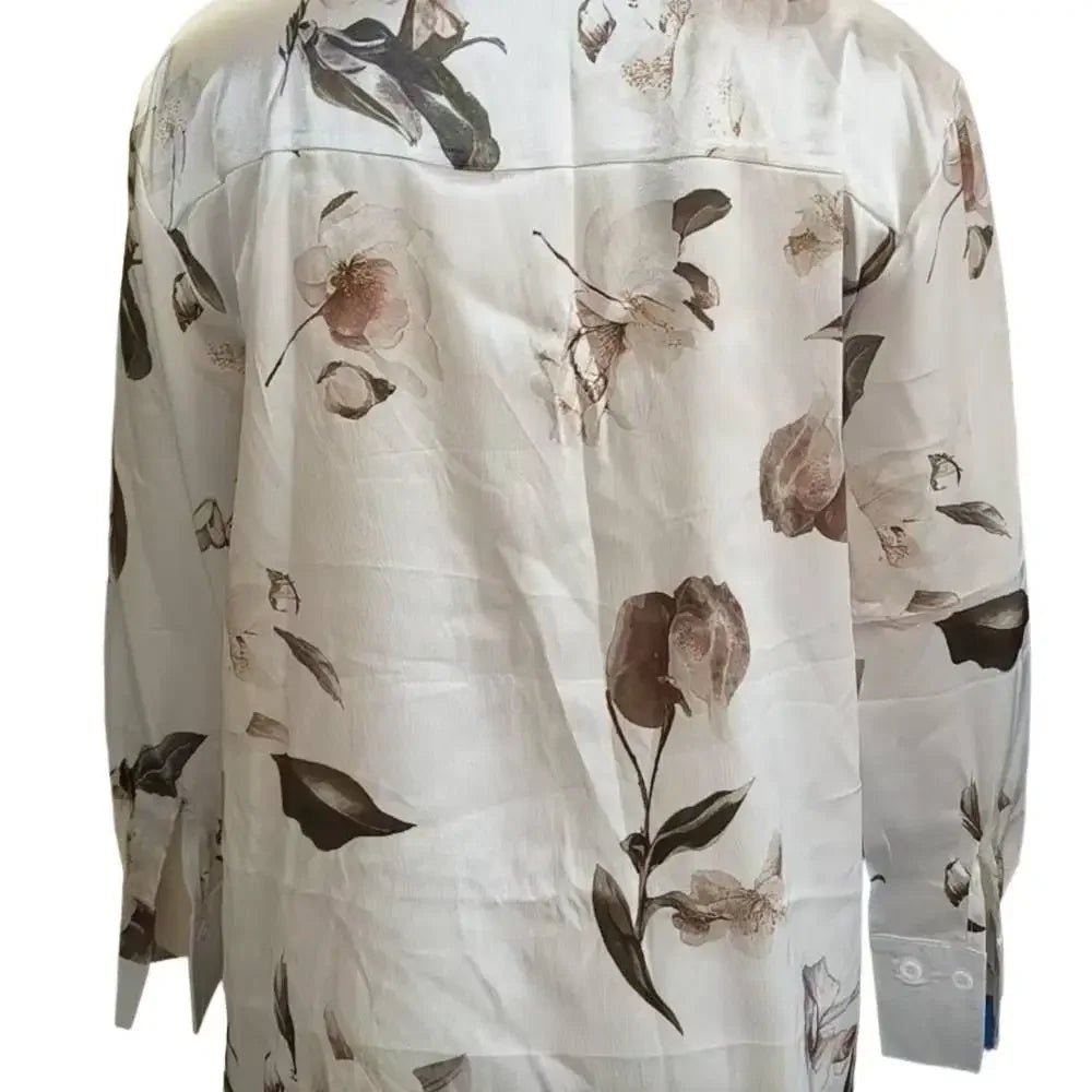 Elegant Intellectual Women's Satin Floral Print Shirt | Soft & Smooth V-Neck Long-Sleeve Button Formal Top for Spring - Chrissy's Eye