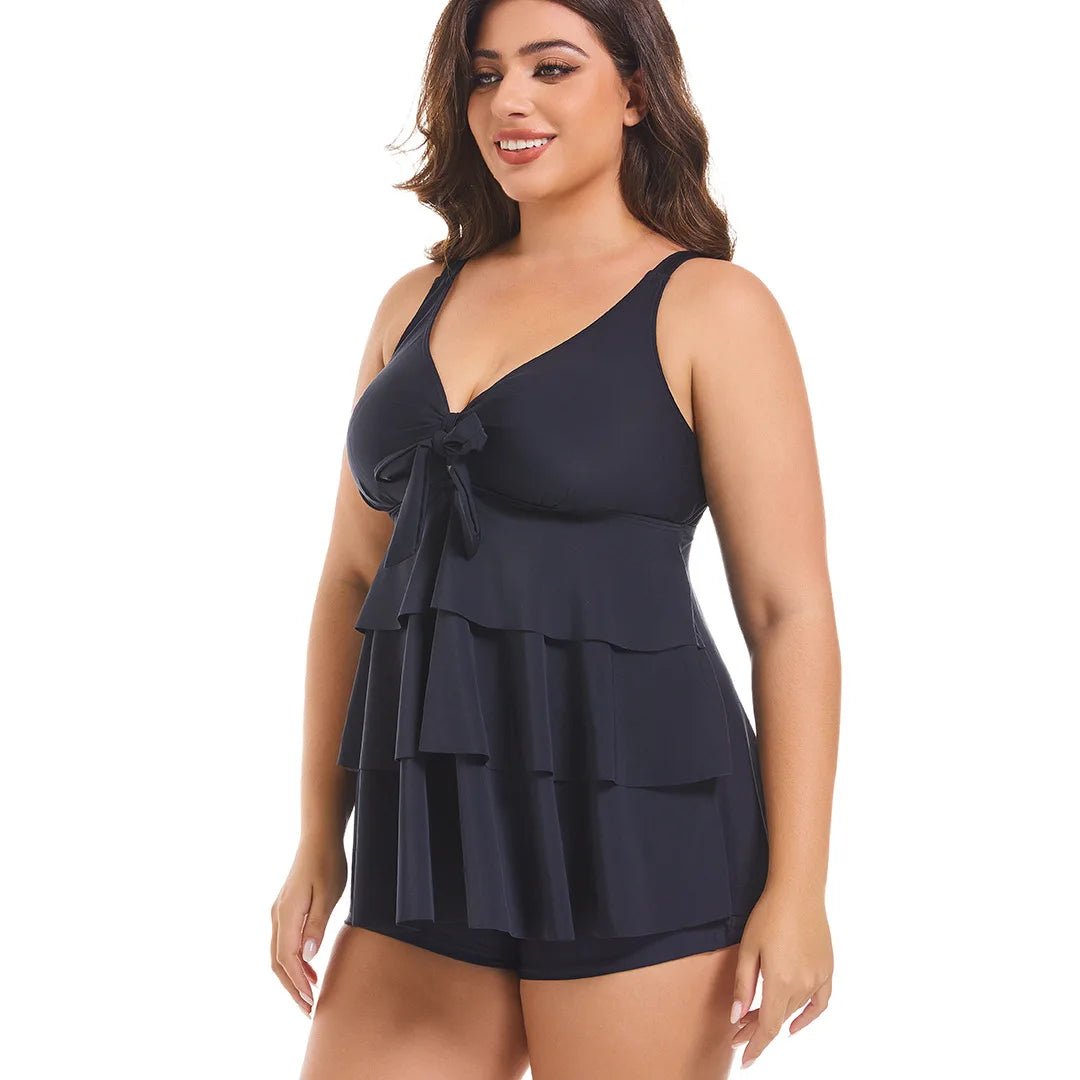 Women's Two Pieces Set Plus Size Tankini Swimsuits Ruffle Swim Tops And High Waist Shorts Bathing Suits Solid Swimwear - Chrissy's Eye