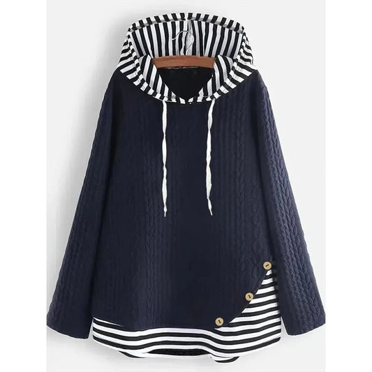 Plus Size 1XL-5XL Women's Casual Striped Long Sleeve Hoodies Pullover Top - Chrissy's Eye